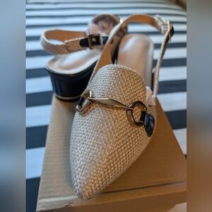 Shein Black/Sand/Gold Slingback Pointed Toe Mule Heels